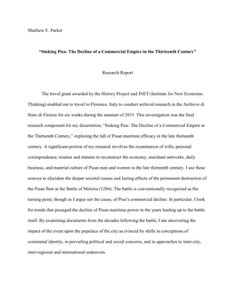 Sinking Pisa: the Decline of a Commercial Empire in the Thirteenth Century”