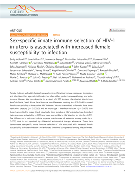 Sex-Specific Innate Immune Selection of HIV-1 in Utero Is Associated With