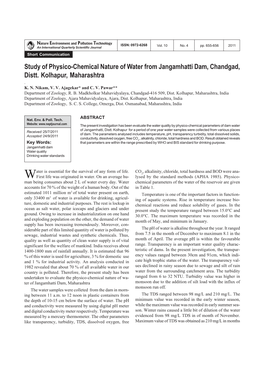 Study of Physico-Chemical Nature of Water from Jangamhatti Dam, Chandgad, Distt