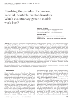 Resolving the Paradox of Common, Harmful, Heritable Mental Disorders: Which Evolutionary Genetic Models Work Best?