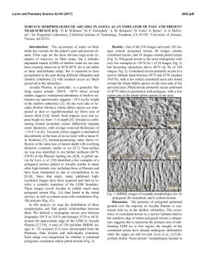 Surface Morphologies of Arcadia Planitia As an Indicator of Past and Present 1 1 2 2 2 Near-Surface Ice