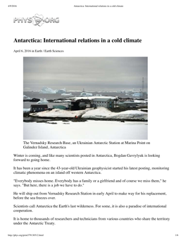Antarctica: International Relations in a Cold Climate