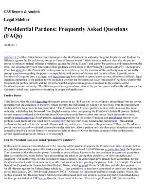 Presidential Pardons: Frequently Asked Questions (Faqs)