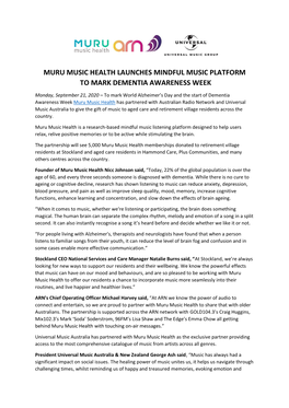 Muru Music Health Launches Mindful Music Platform to Mark Dementia Awareness Week