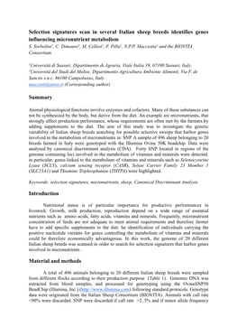 Selection Signatures Scan in Several Italian Sheep Breeds Identifies Genes Influencing Micronutrient Metabolism S