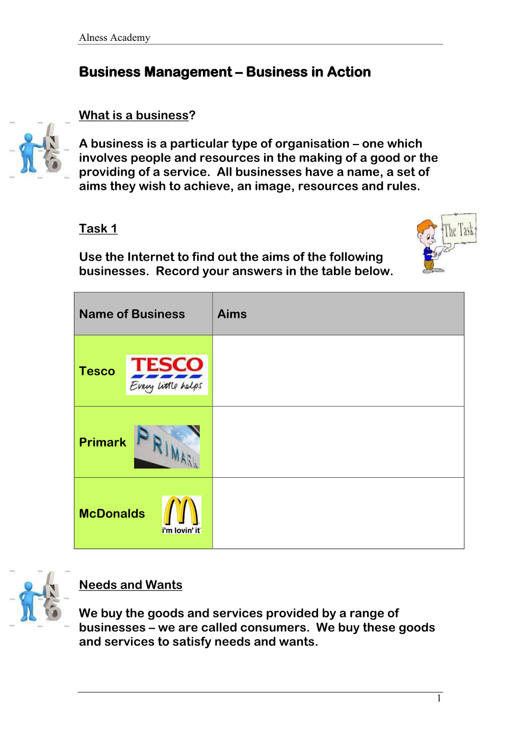 Business in Action: Pupil Notes and Tasks