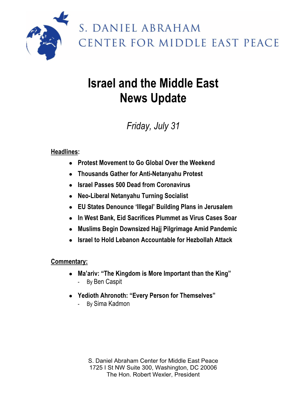 Israel and the Middle East News Update