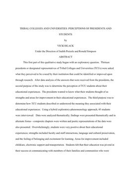 Tribal Colleges and Universities: Perceptions of Presidents And