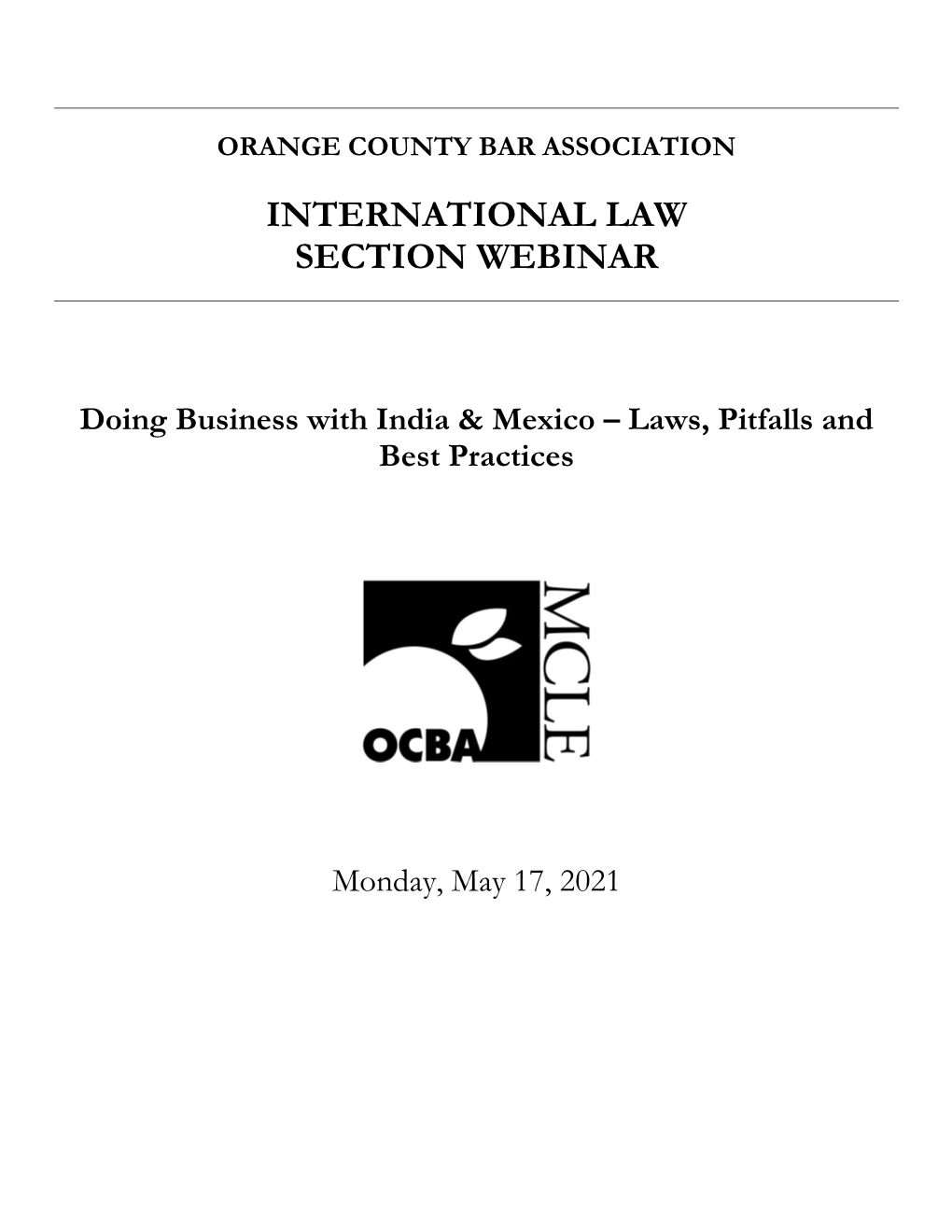 International Law Section Webinar