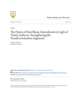 The Future of State Blaine Amendments in Light of Trinity Lutheran: Strengthening the Nondiscrimination Argument