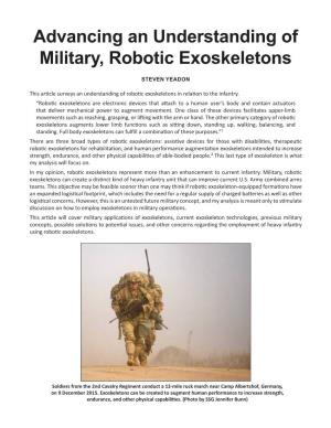 Advancing and Understanding of Military, Robotic Exoskeletons