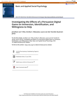 Investigating the Effects of a Persuasive Digital Game on Immersion, Identification, and Willingness to Help