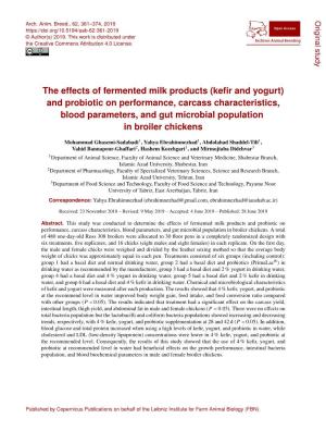 The Effects of Fermented Milk Products (Kefir and Yogurt) and Probiotic on Performance, Carcass Characteristics, Blood Parameter