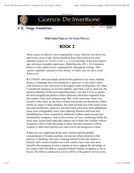 Cicero's De Inventione, Book I, Translated by C. D. Yonge, at Peith