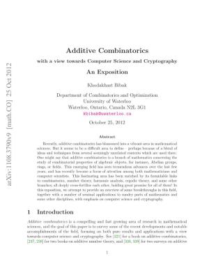 Additive Combinatorics with a View Towards Computer Science And