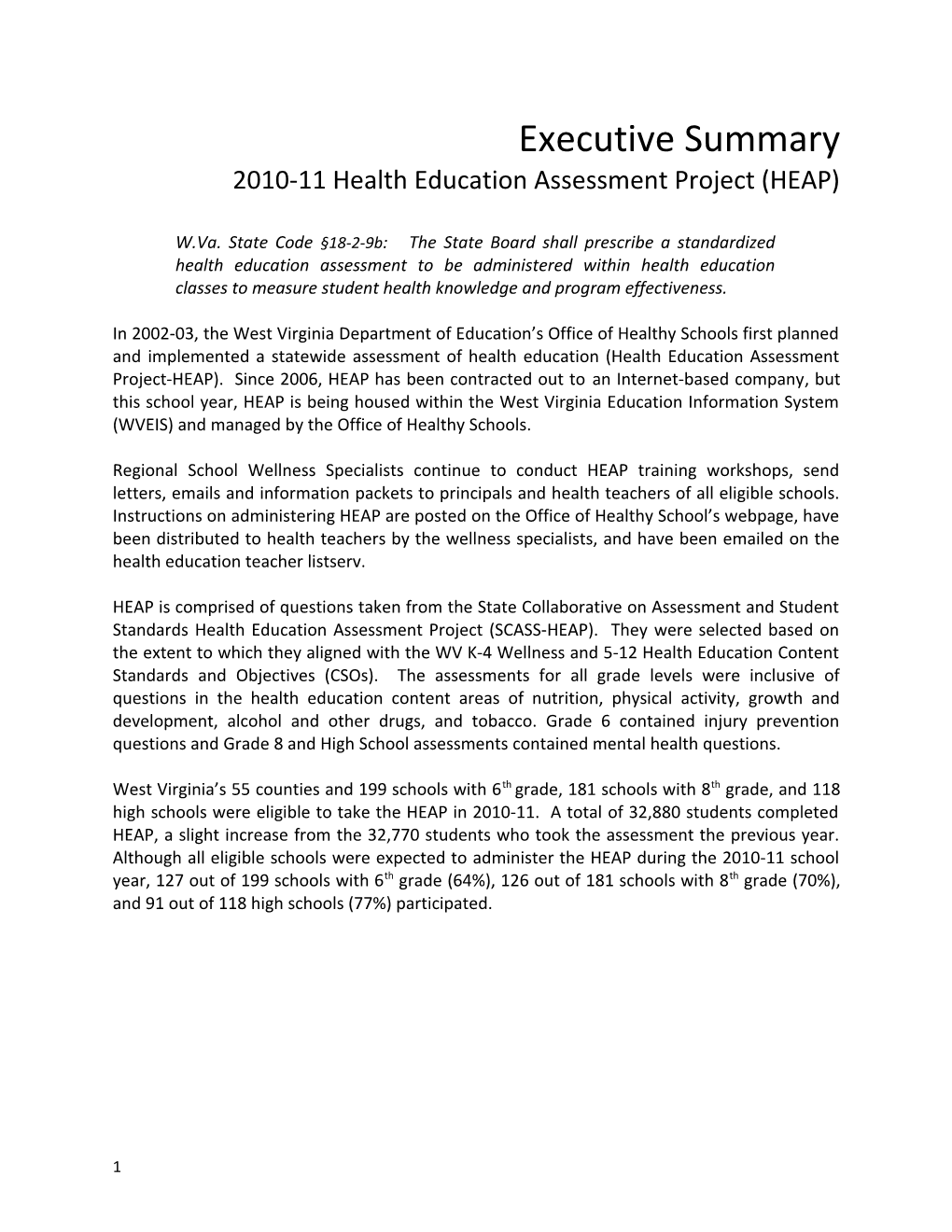 2010-11 Health Education Assessment Project (HEAP)