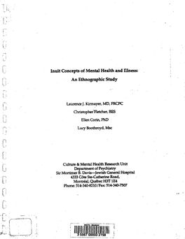 Inuit Concepts of Mental Health and Illness: an Ethnographic Study