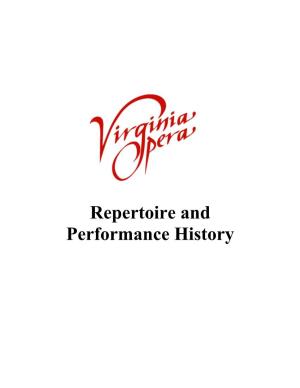 Repertoire and Performance History Virginia Opera Repertoire 1974-2020