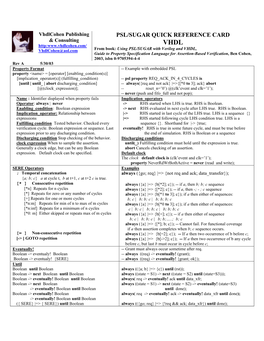PSL Quick Reference Card for VHDL