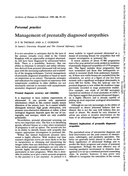 Management of Prenatally Diagnosed Uropathies