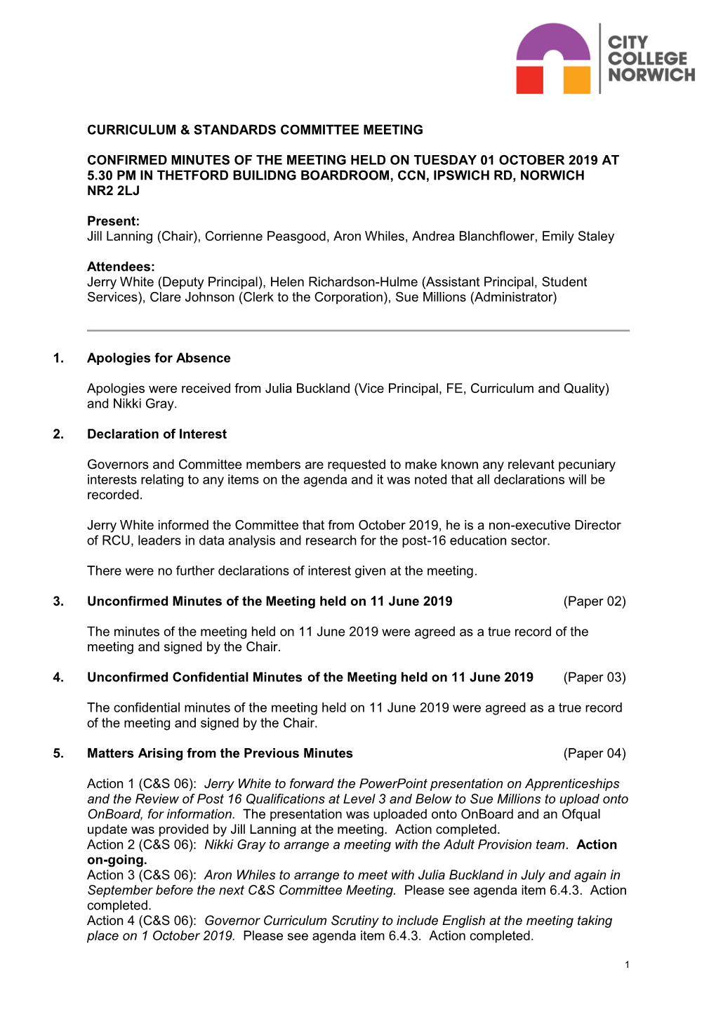 01.10.2019 C&S Committee Meeting Minutes