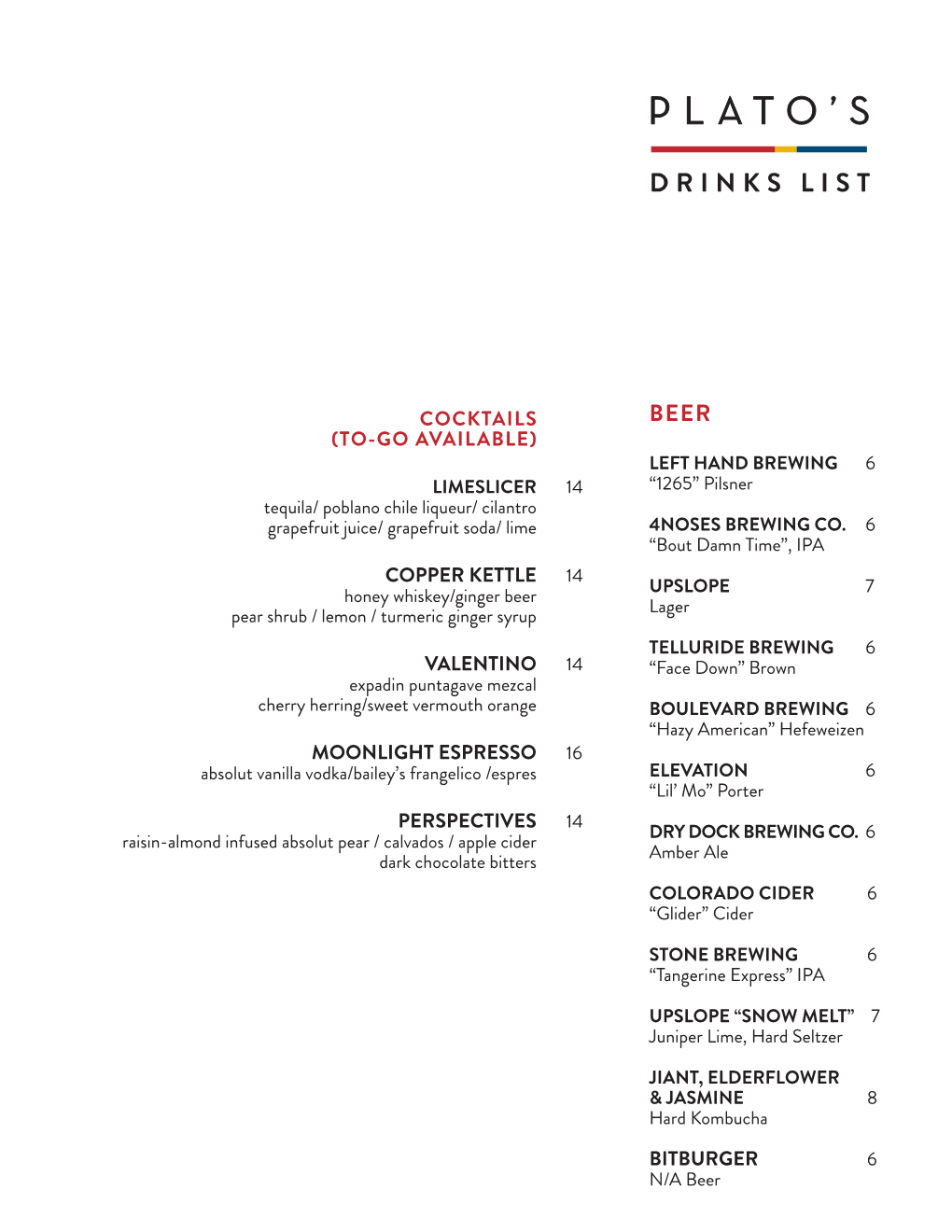 Cocktail List