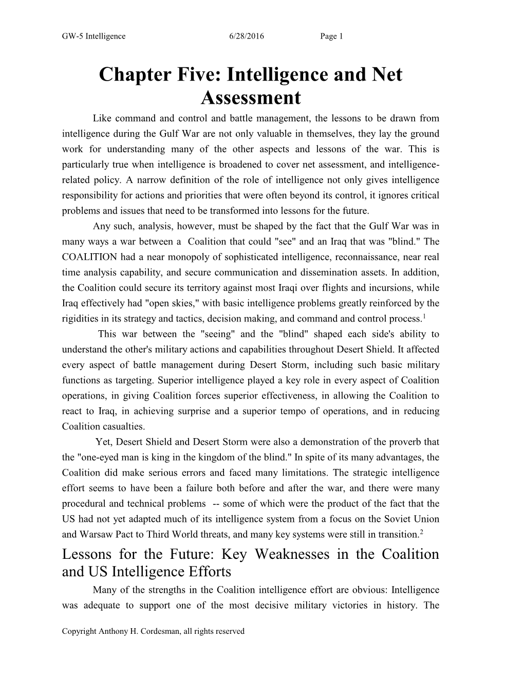 Intelligence and Net Assessment