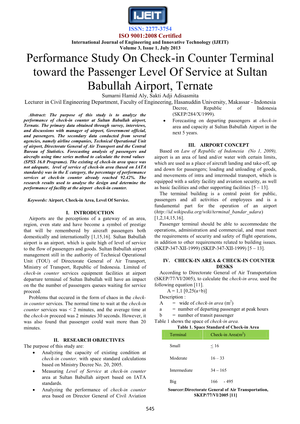 Performance Study on Check-In Counter Terminal Toward The