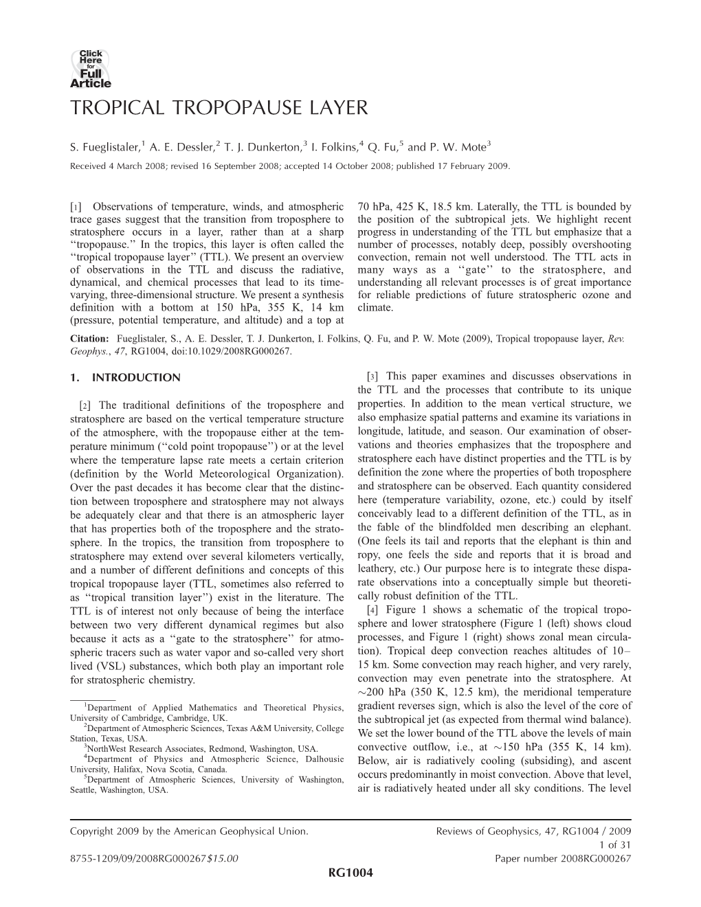 Tropical Tropopause Layer