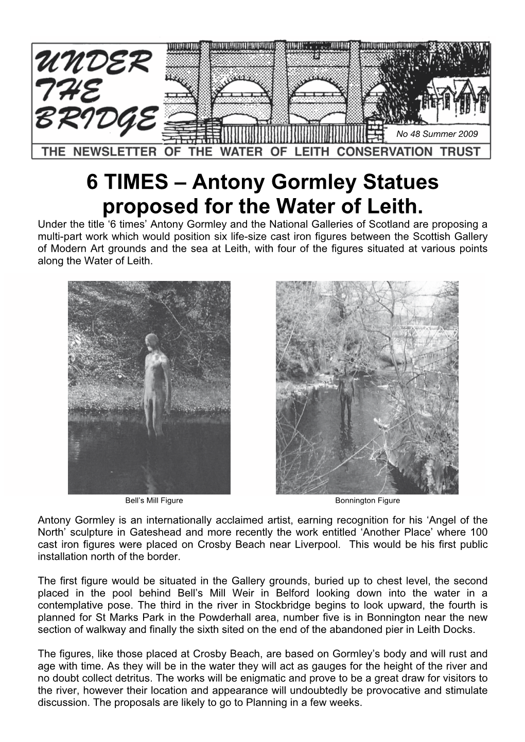 6 TIMES – Antony Gormley Statues Proposed for the Water of Leith