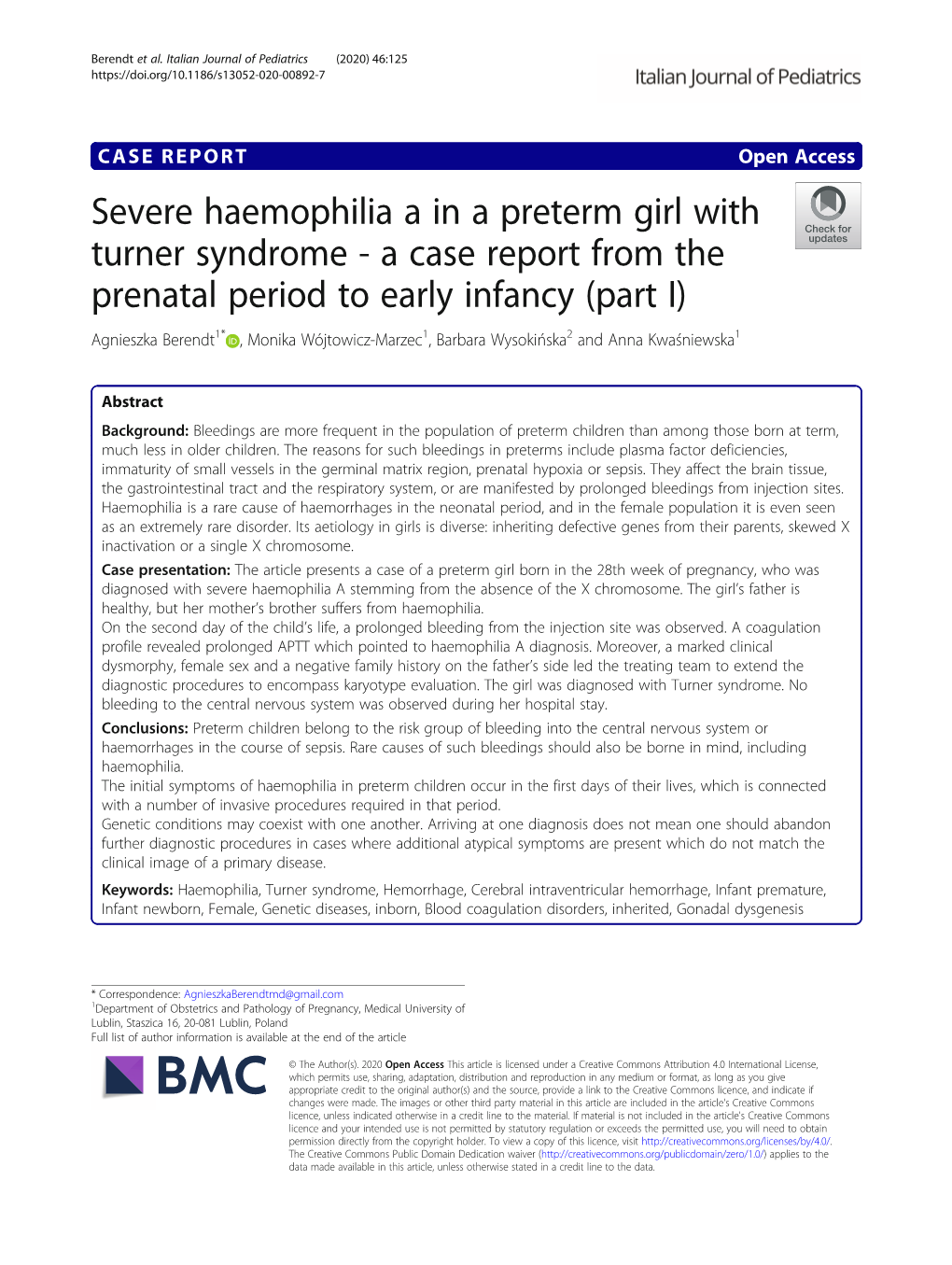 Severe Haemophilia a in a Preterm Girl With