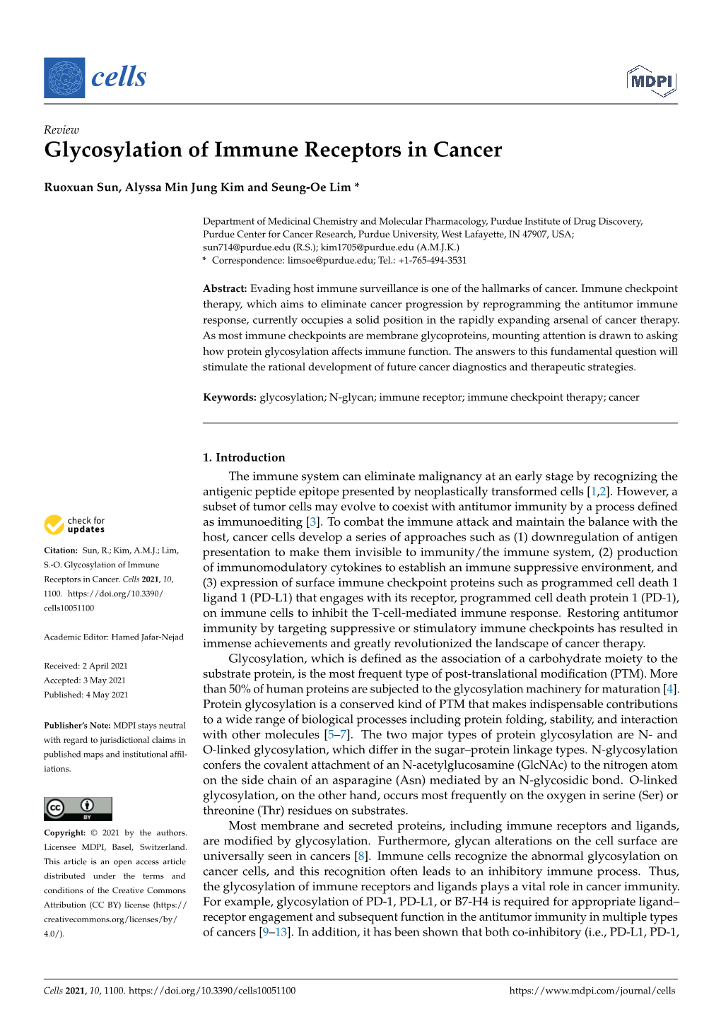 Glycosylation of Immune Receptors in Cancer