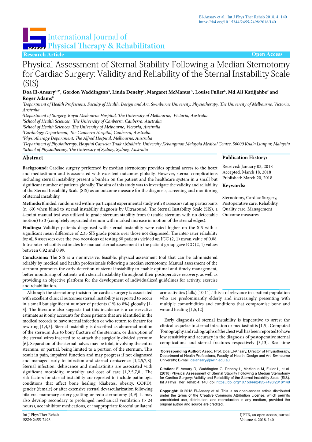 Physical Assessment of Sternal Stability Following a Median