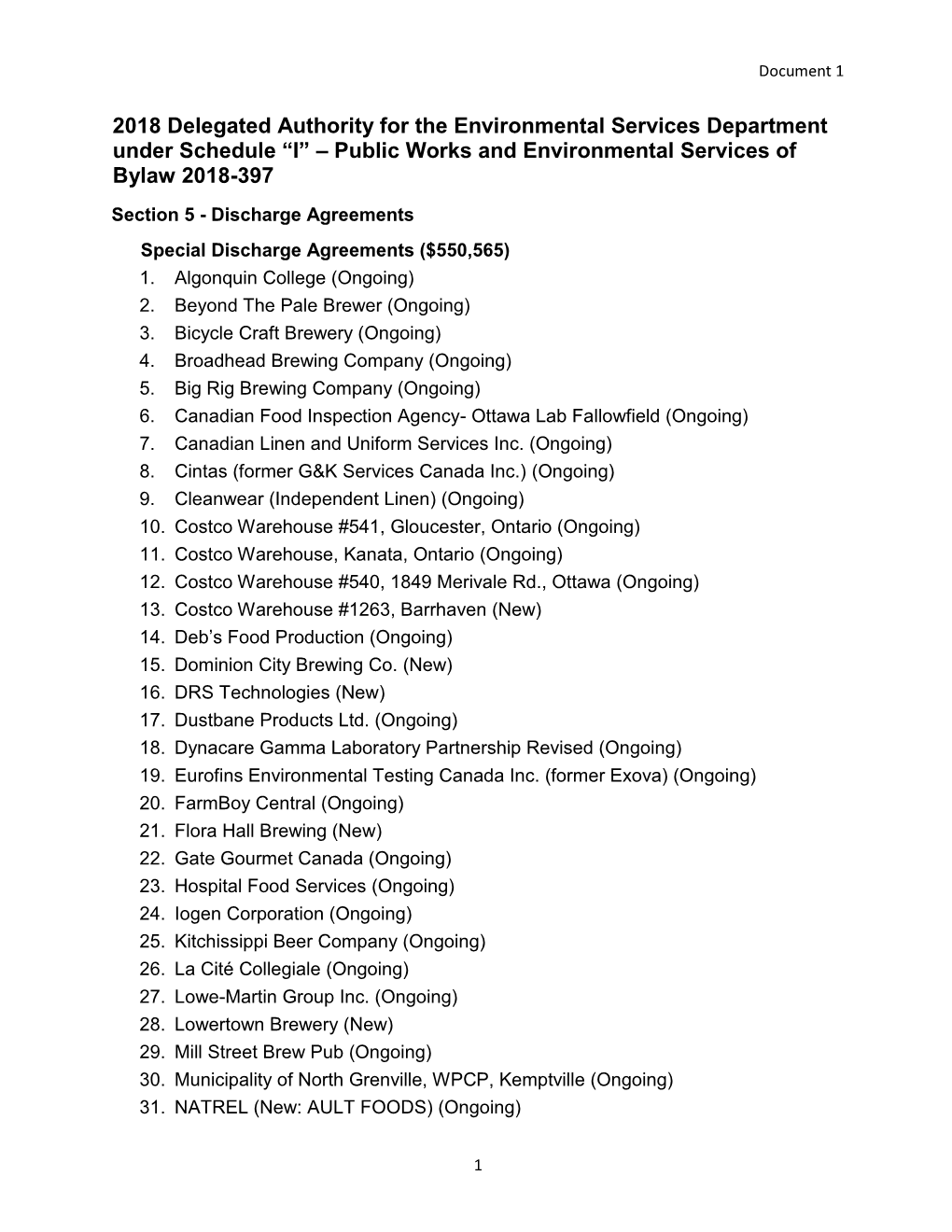 2016 Delegated Authority for the Environmental Services