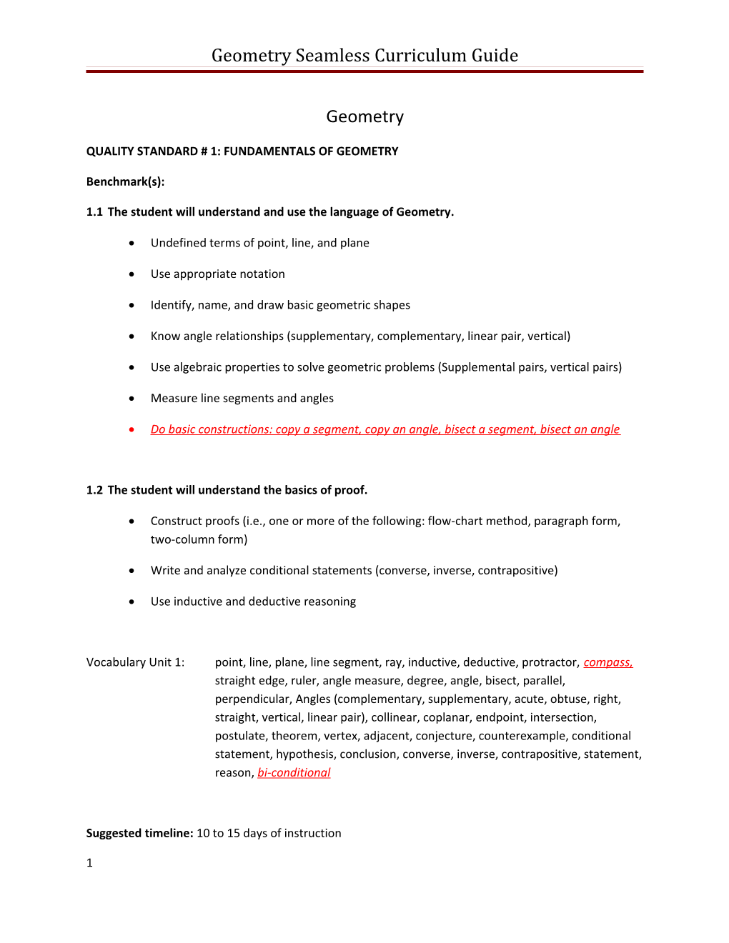 Geometry Seamless Curriculum Guide