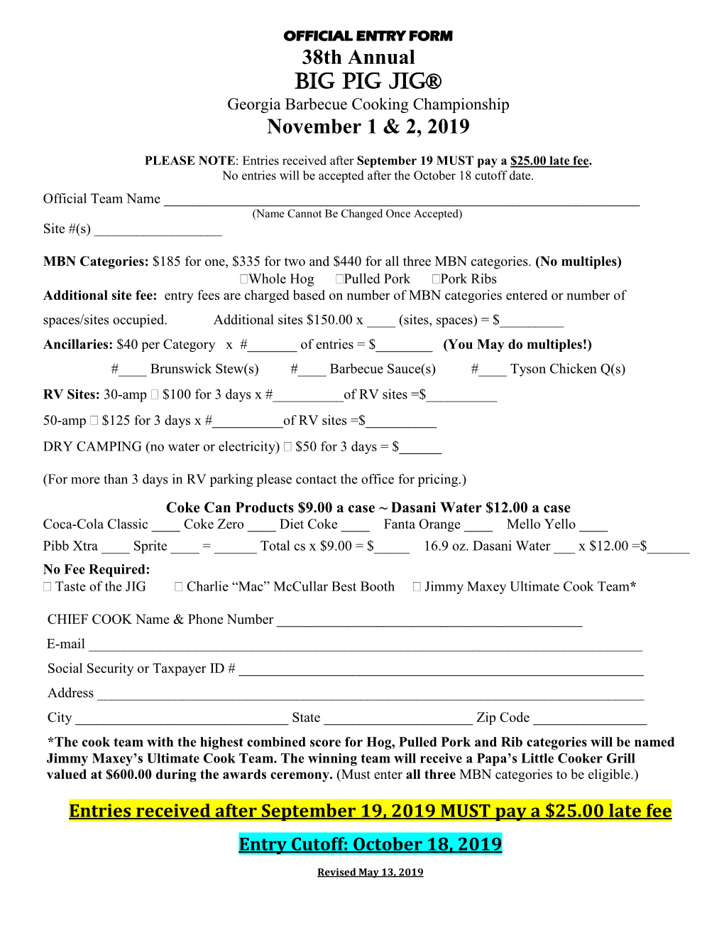 38Th Annual BIG PIG JIG® November 1 & 2, 2019