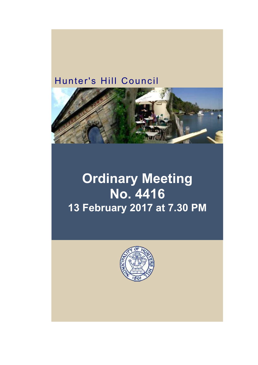 Ordinary Meeting No. 4416 to Be Held 13 February 2017 and Asks That Her Apologies Be Recorded for This Meeting