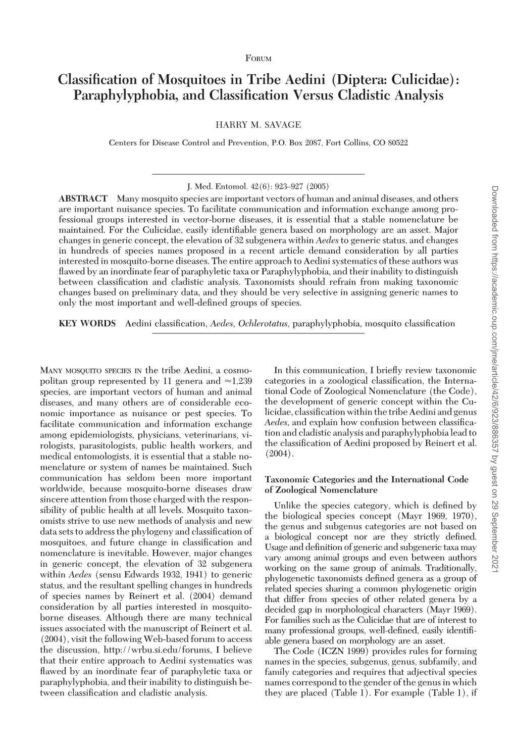 Classification of Mosquitoes in Tribe Aedini 925