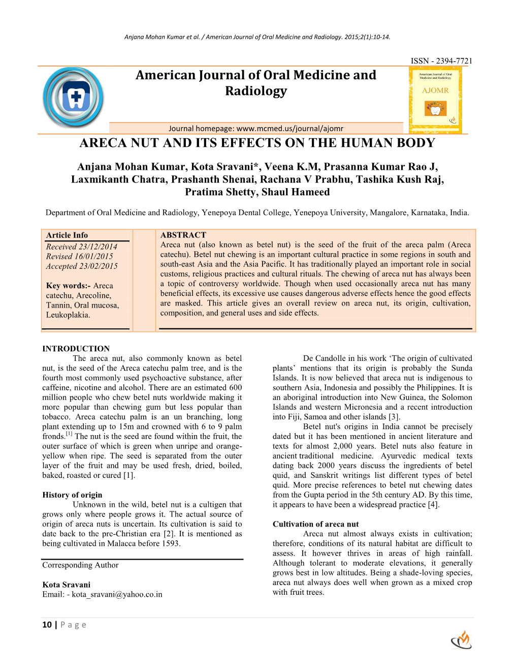 Euopean Journal of Molecular Biology and Biochemistry