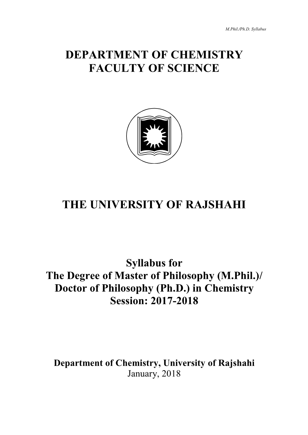 Department of Chemistry Faculty of Science