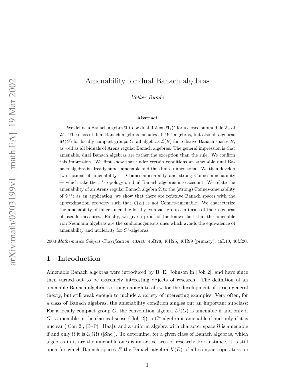 Arxiv:Math/0203199V1 [Math.FA] 19 Mar 2002