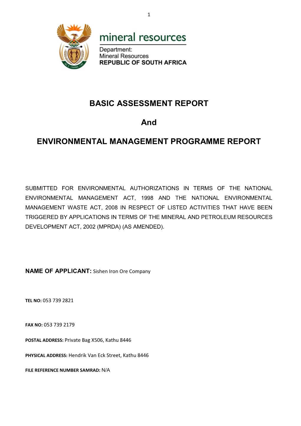 Basic Assessment Report and Environmental Management Programme Report: Lylyveld North WRD and Haul Road Expansions