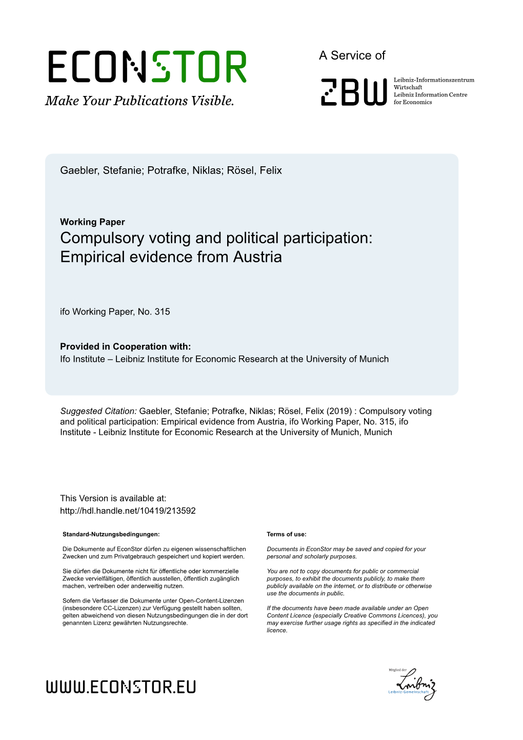 Compulsory Voting and Political Participation: Empirical Evidence from Austria