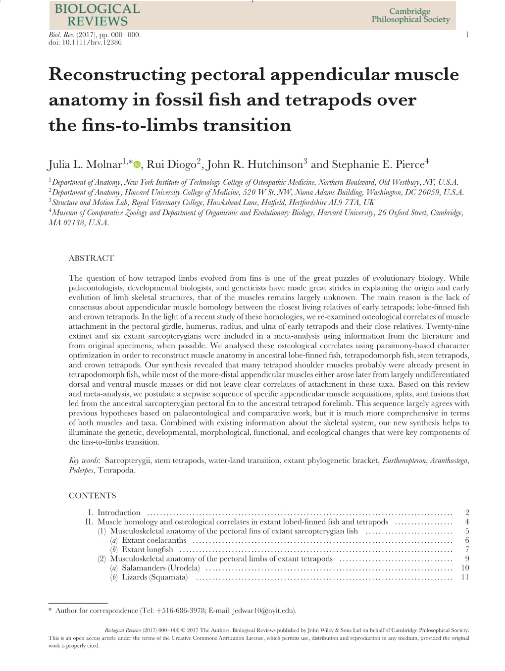 Reconstructing Pectoral Appendicular Muscle Anatomy in Fossil Fish and Tetrapods Over the Fins-To-Limbs Transition