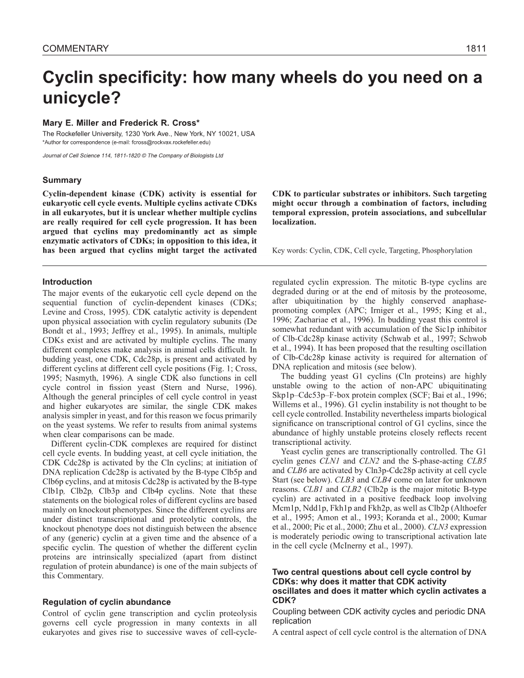 Cyclin Specificity: How Many Wheels Do You Need on a Unicycle?