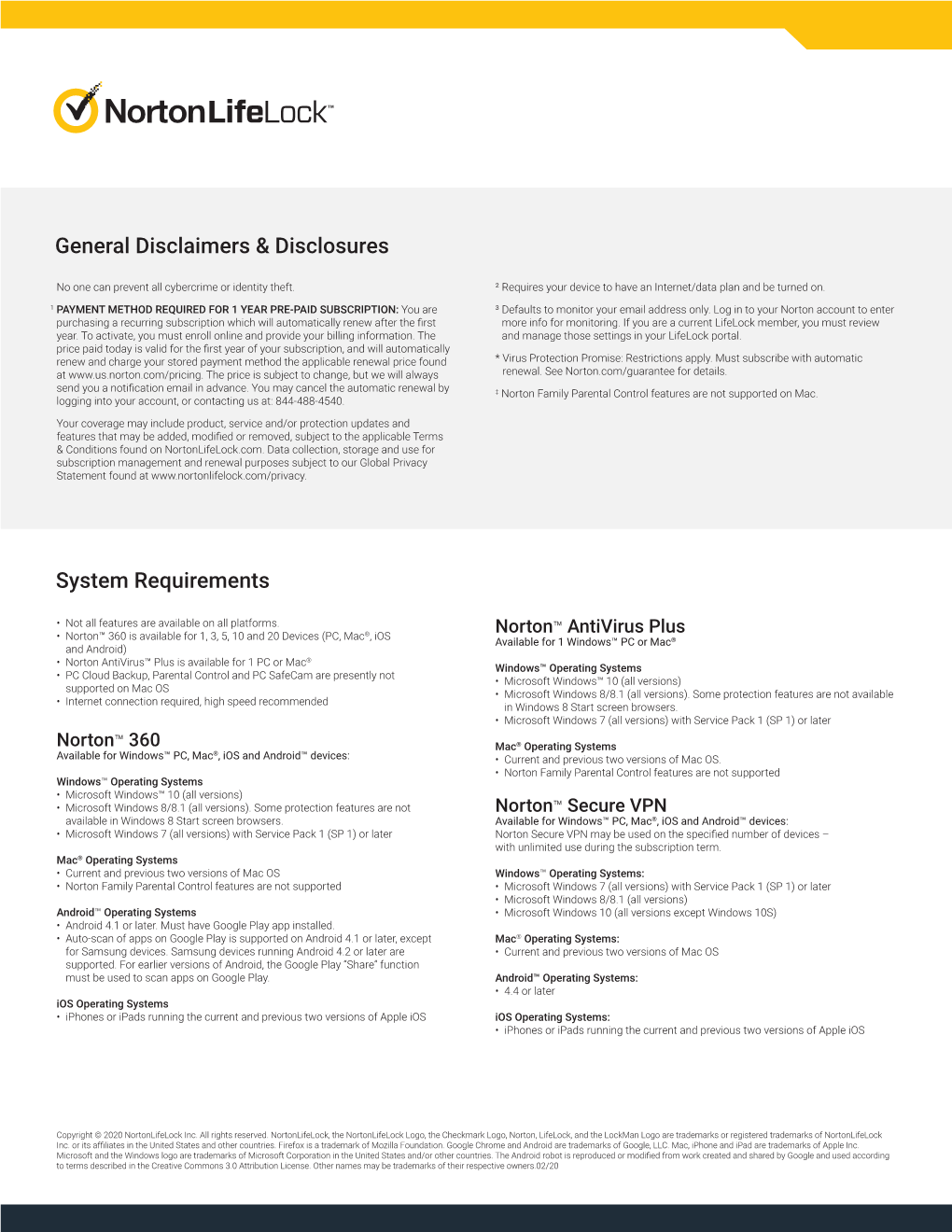 System Requirements General Disclaimers & Disclosures