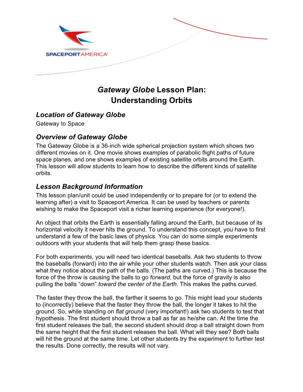 Gateway Globe Lesson Plan: Understanding Orbits