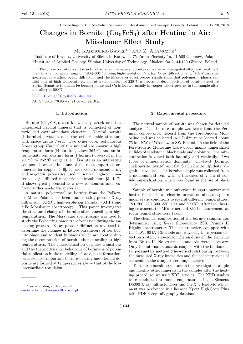 Changes in Bornite (Cu5fes4) After Heating in Air: Mössbauer Effect