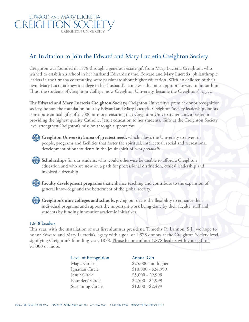 An Invitation to Join the Edward and Mary Lucretia Creighton Society