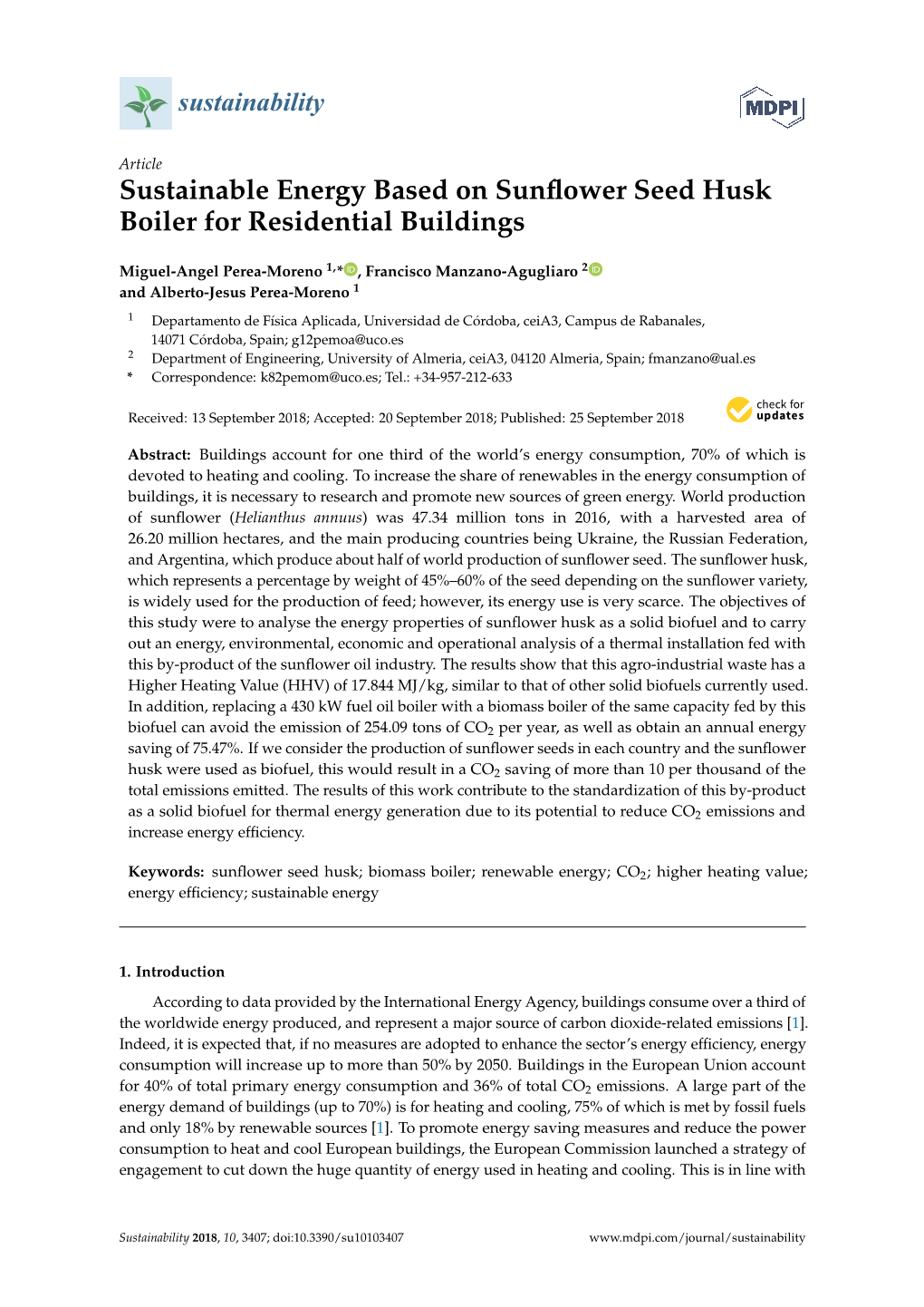 Sustainable Energy Based on Sunflower Seed Husk Boiler For